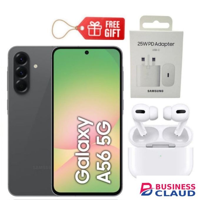 Samsung Galaxy A56 5G, 6.7", 128GB ROM + 8GB RAM (Dual SIM), 5000mAh, Awesome Graphite + Airpods & Travel Adapter