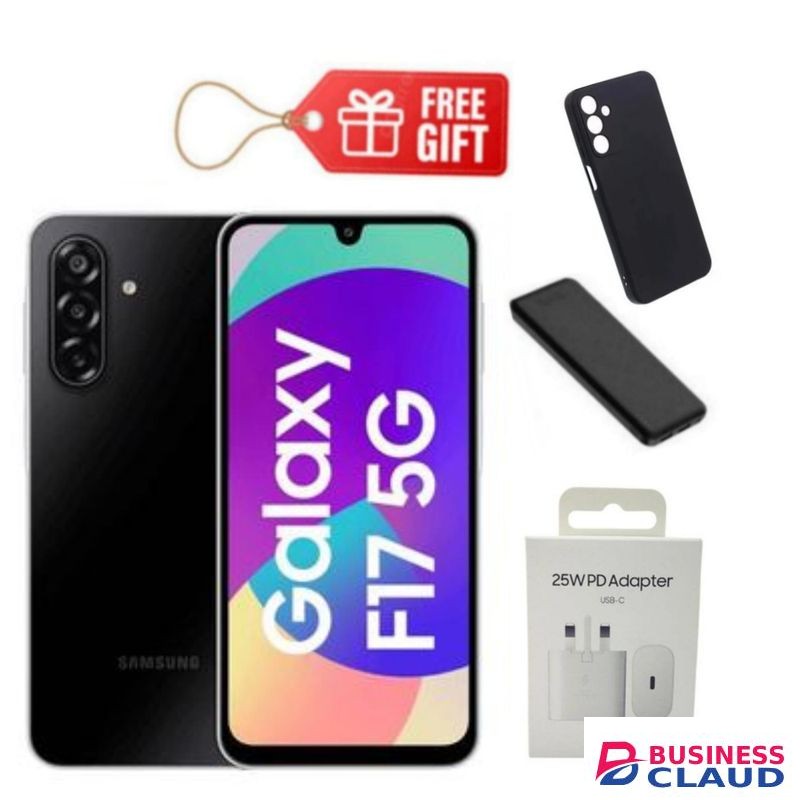 Samsung Galaxy F17 5G, 6.7", 128GB ROM + 4GB RAM (Dual SIM), 5000mAh, Black + Travel Adapter, Power Bank & Phone Cover