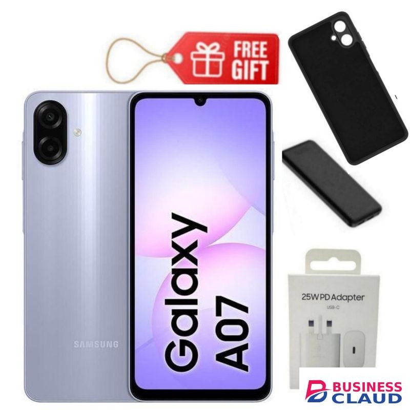 Samsung Galaxy A07, 6.7", 8GB RAM + 256GB RM (Dual SIM), 5000mAh, Light Violet + Travel Adapter, Phone Cover & Power Bank