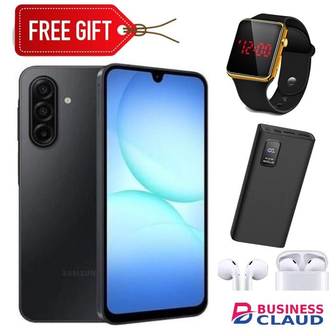 Samsung Galaxy A17, 6.7'' HD+ Display, 8GB RAM + 256GB ROM (Dual Sim), 50MP Camera, 5000mAh Battery - Black + LED Watch + Earpods & Power bank