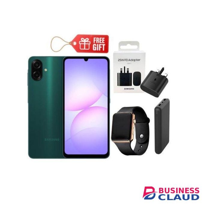 Samsung Galaxy A07, 6.7'' Display, 4GB RAM+ 64GB ROM (Dual) 50MP Camera, 5000mAh-2 yrs warranty , Dark Green + Travel Adapter ,Led Watch & Power Bank,,
