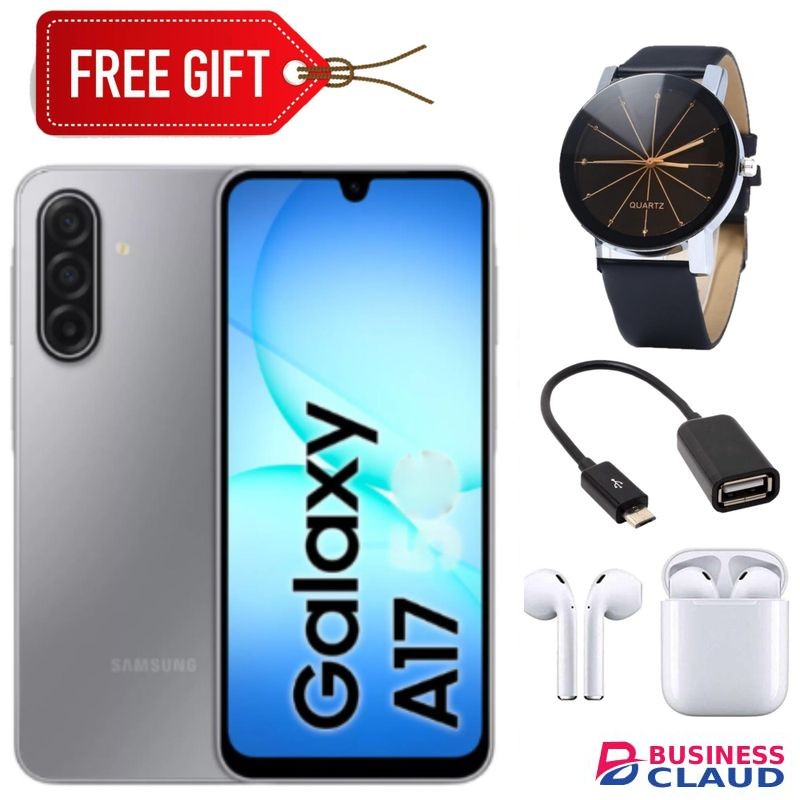 Samsung Galaxy A17, 6.7'' HD+ Display, 4GB RAM + 128GB ROM (Dual Sim), 50MP Camera, 5000mAh Battery - gray + LED Watch + Otg Cable & Earpods