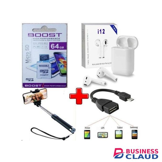 Boost Infinix Hot 30 Play Accessories 64GB Memory Card I-12 + OTG + Selfie Stick
