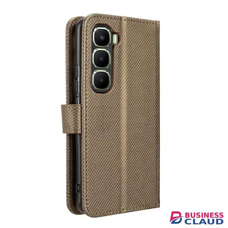 for Infinix Hot 60 Pro 4G Diamond Case Wallet Cover Shockproof Flip Stand Leather Case Brown