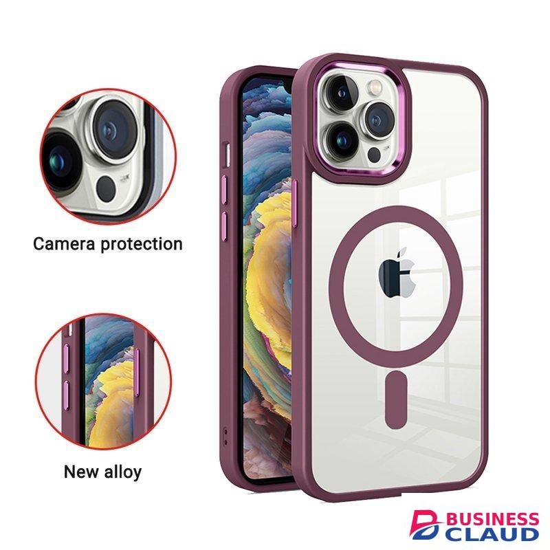 Premium Magnetic Case with Camera Lens Protection, Kickstand, and MagSafe Compatibility – Clear Acrylic & TPU Hybrid Cover for iPhone 13 – Stylish Wine Maroon Edition