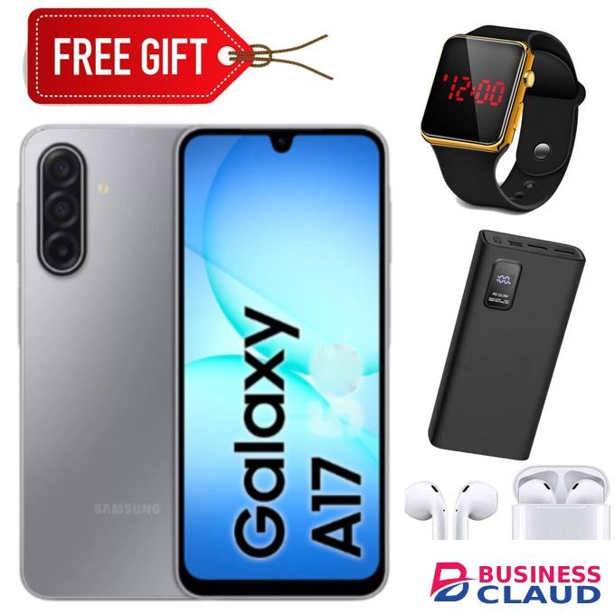 Samsung Galaxy A17, 6.7'' HD+ Display, 4GB RAM + 128GB ROM (Dual Sim), 50MP Camera, 5000mAh Battery - Gray + LED Watch +Earpods & Power Bank