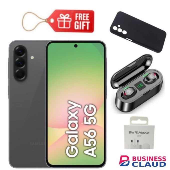 Samsung Galaxy A56 5G, 6.7", 128GB ROM + 8GB RAM (Dual SIM), 5000mAh, Awesome Graphite + Phone Cover, Travel Adapter & F9 Earbuds