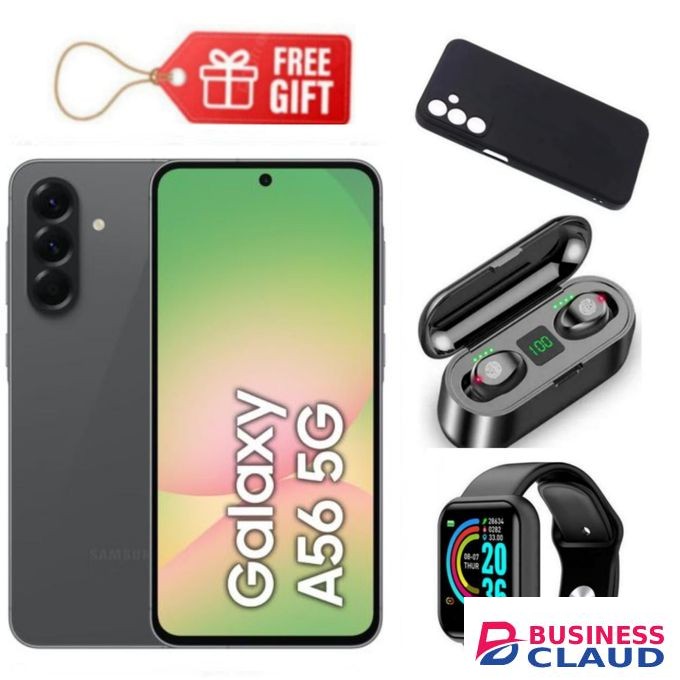 Samsung Galaxy A56 5G, 6.7", 128GB ROM + 8GB RAM (Dual SIM), 5000mAh, Awesome Graphite + Phone Cover, Smart Watch & F9 Earbuds