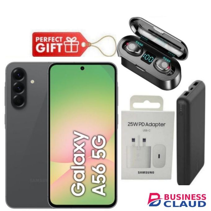 Samsung Galaxy A56 5G, 6.7", 128GB ROM + 8GB RAM (Dual SIM), 5000mAh, Awesome Graphite + Travel Adapter ,Power Bank & F9 Earbuds