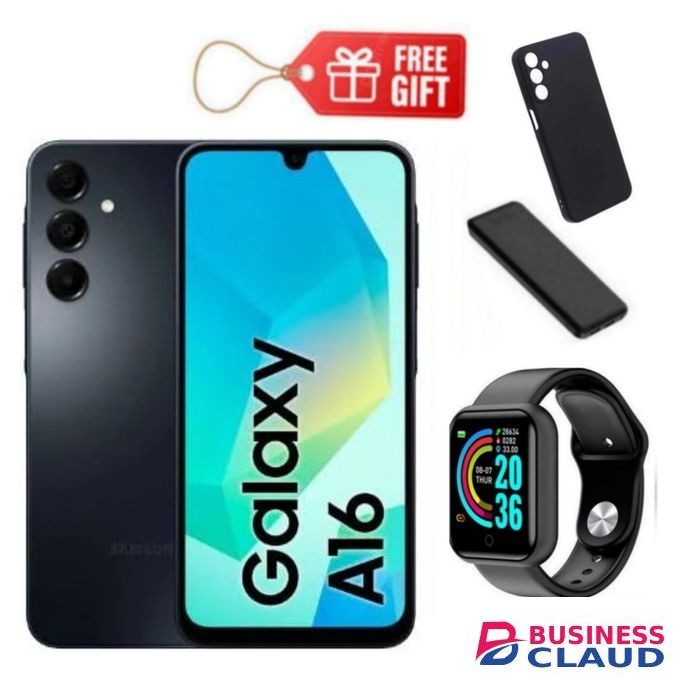 Samsung Galaxy A16, 6.7", 128GB ROM + 4GB RAM (Dual SIM), 5000mAh, Black + Smart Watch , Phone Cover & Power Bank
