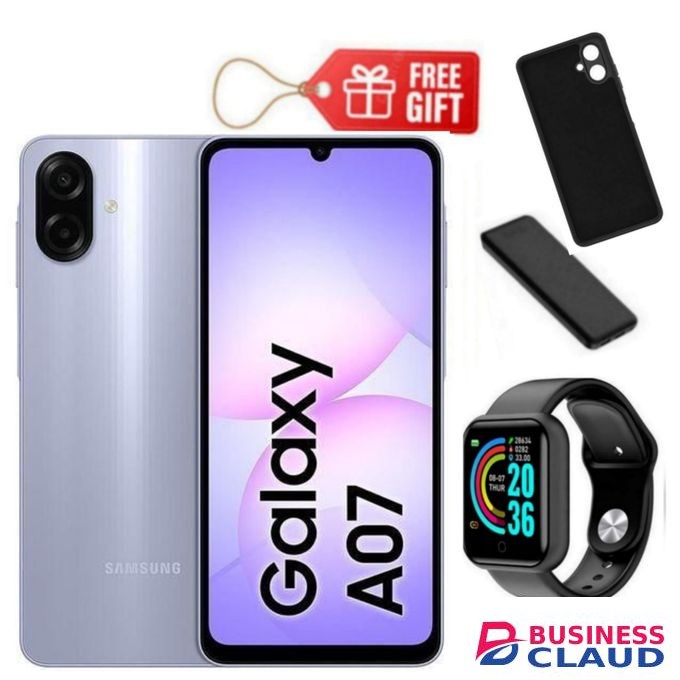 Samsung Galaxy A07, 6.7", 8GB RAM + 256GB RM (Dual SIM), 5000mAh, Light Violet + Smart Watch , Phone Cover & Power Bank