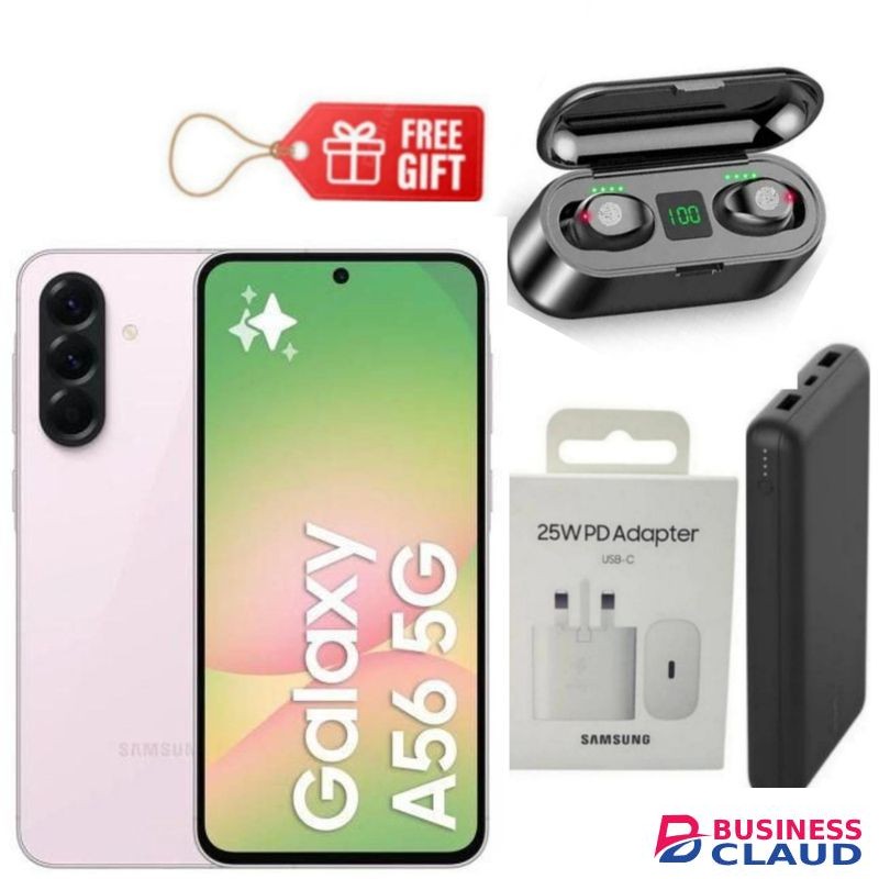 Samsung Galaxy A56 5G, 6.7", 128GB ROM + 8GB RAM (Dual SIM), 5000mAh, Awesome Pink + Travel Adapter , Power Bank & F9 Earbuds