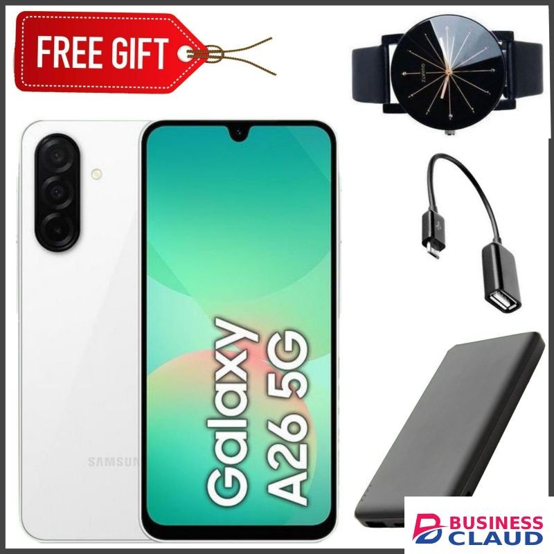 Samsung Galaxy A26 5G, 6.7'' 8GB RAM + 128GB ROM, 50MP, Dual Sim -White+Otg+Web watch+powerbank