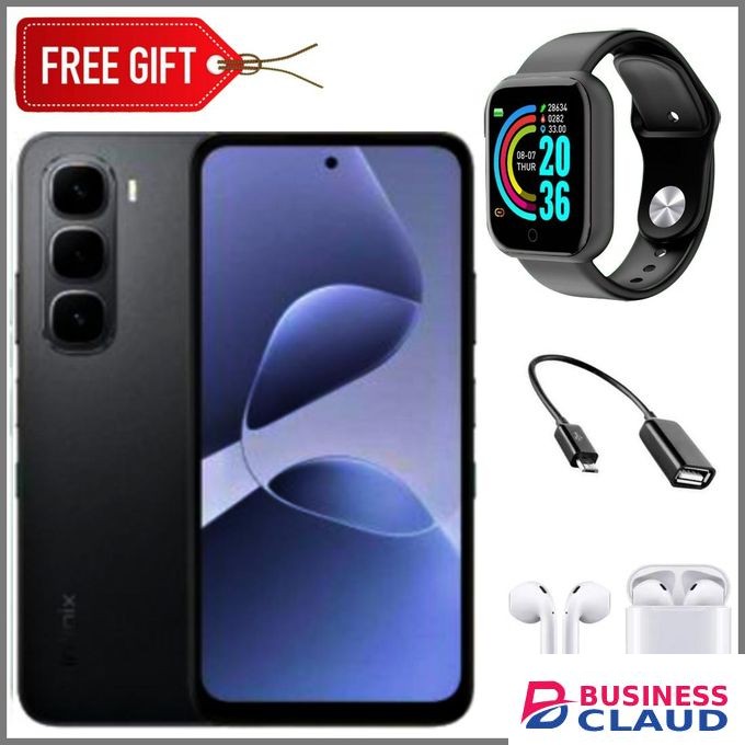 Infinix Hot 60i 4G"6.7-inch, 6GBRAM+128GB ROM' Battery: 5000mAh+ Smartwatch+Otg cable+Earpods