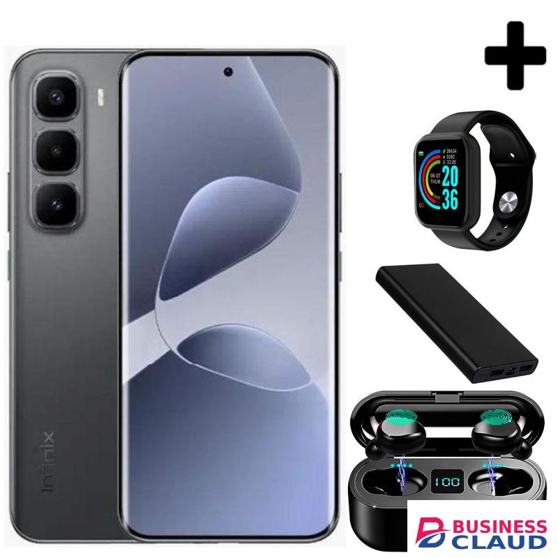 Infinix HOT 60 Pro+ 6.78'' Inches, AMOLED (Curved Screen) 8GB RAM & 128GB ROM, 5160mAh Battery - Black+Free Smartwatch+Powerbank+Earbuds