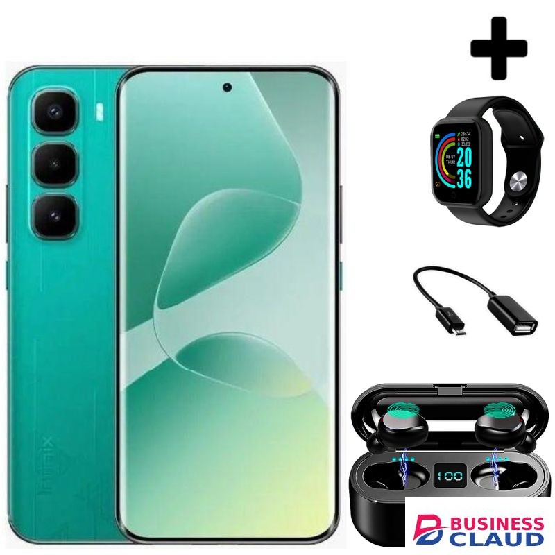 Infinix HOT 60 Pro Plus 6.78'' Inches, AMOLED (Curved Screen) 8GB RAM & 128GB ROM, 5160mAh Battery - Green+Free Smartwatch+Otg+Earbuds