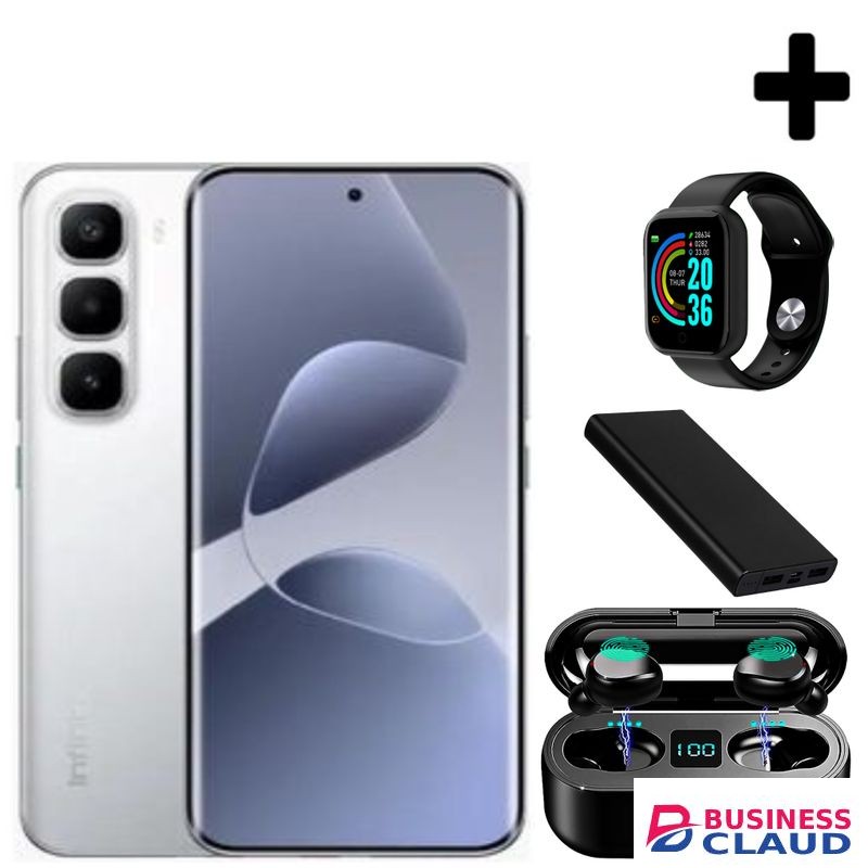 Infinix HOT 60 Pro Plus 6.78'' Inches, AMOLED (Curved Screen) Up to 16GB RAM & 256GB ROM, 5160mAh Battery - Titanium Silver+Smartwatch+Powerbank+Earbuds