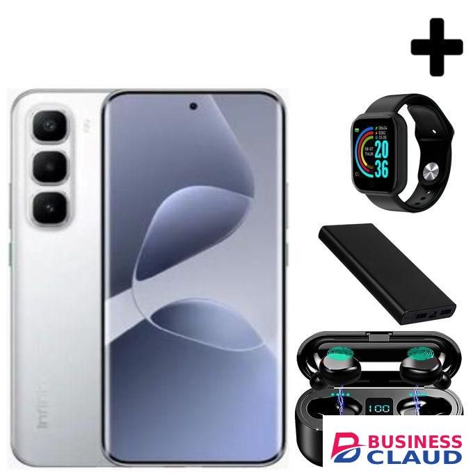 Infinix HOT 60 Pro Plus 6.78'' Inches, AMOLED (Curved Screen) 8GB RAM & 128GB ROM, 5160mAh Battery - Silver + smart watch+power bank & Earbuds