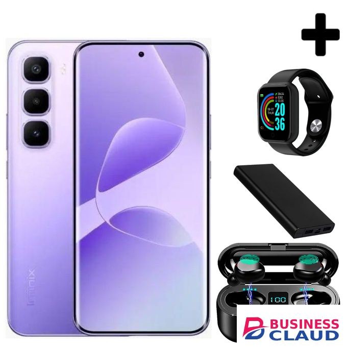 Infinix HOT 60 Pro Plus 6.78'' Inches, AMOLED (Curved Screen) Up to 16GB RAM & 256GB ROM, 5160mAh Battery - Purple + Smart Watch +Powerbank+Earbuds