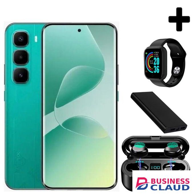 Infinix HOT 60 Pro Plus 6.78'' Inches, AMOLED (Curved Screen) Up to 16GB RAM & 256GB ROM, 5160mAh Battery - Cyber Green+Smartwatch+Otg cable+Earbuds