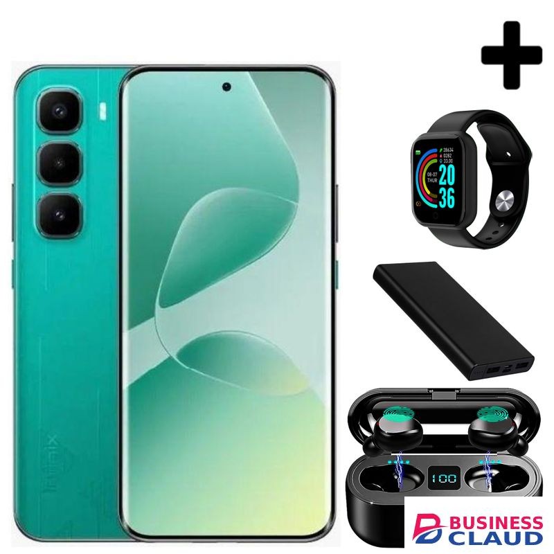 Infinix HOT 60 Pro Plus 6.78'' Inches, AMOLED (Curved Screen) 8GB RAM & 128GB ROM, 5160mAh Battery - Green+Free Smartwatch+Powerbank+Earbuds