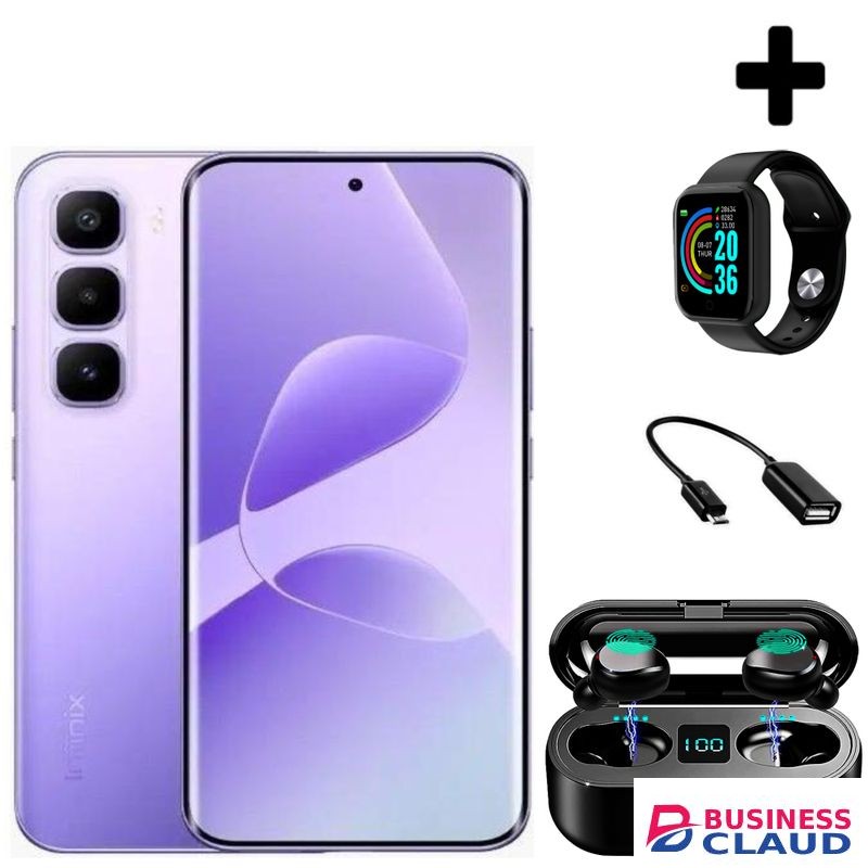 Infinix HOT 60 Pro Plus 6.78'' Inches, AMOLED (Curved Screen) 8GB RAM & 128GB ROM, 5160mAh Battery - Purple+Free Smartwatch+Otg+Earbuds