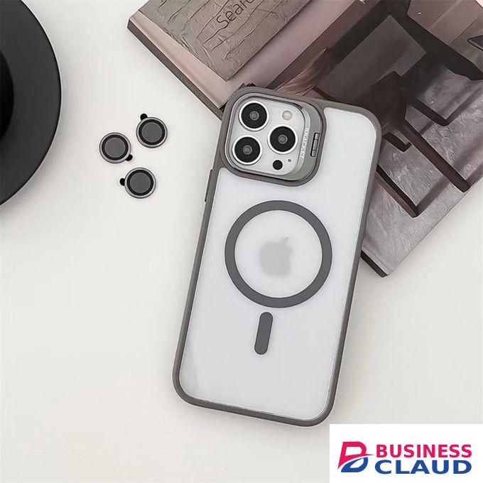 Premium Magnetic Case with Camera Lens Protection, Kickstand, and MagSafe Compatibility – Clear Acrylic & TPU Hybrid Cover for iPhone 12 Pro Max – Stylish Elegant Grey Edition