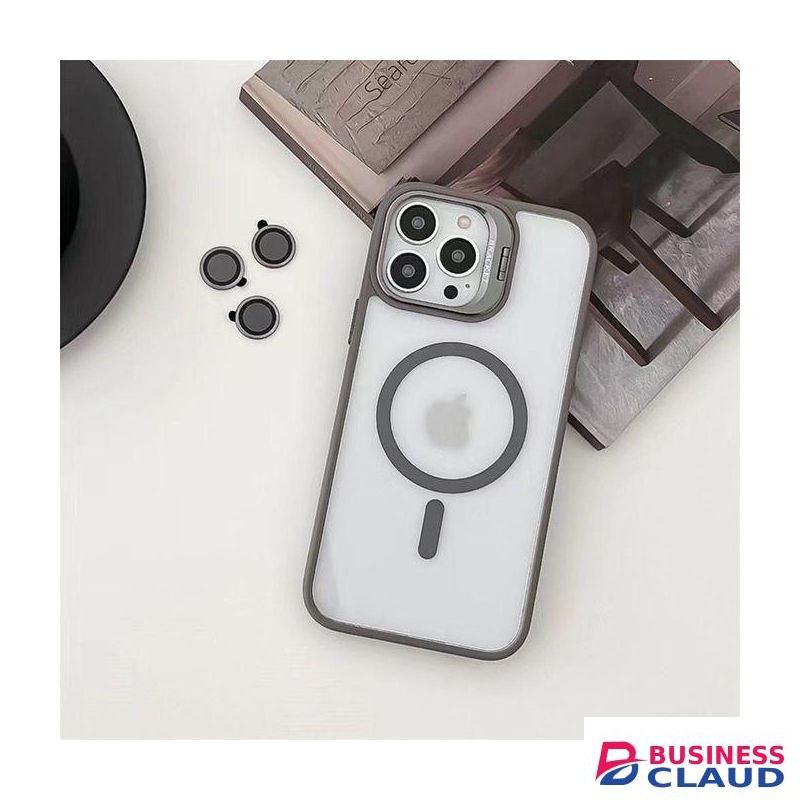 Premium Magnetic Case with Camera Lens Protection, Kickstand, and MagSafe Compatibility – Clear Acrylic & TPU Hybrid Cover for iPhone 14 Pro Max – Stylish Elegant Grey Edition