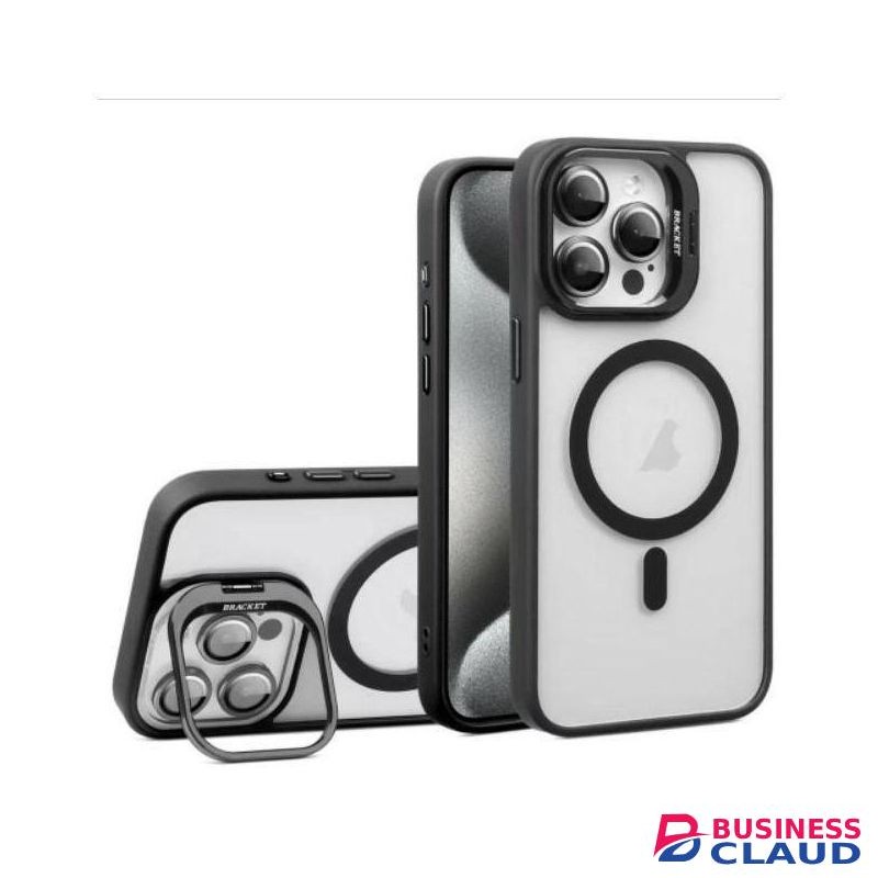 Premium Magnetic Case with Camera Lens Protection, Kickstand, and MagSafe Compatibility – Clear Acrylic & TPU Hybrid Cover for iPhone 15 Pro Max – Stylish Classic Black Edition