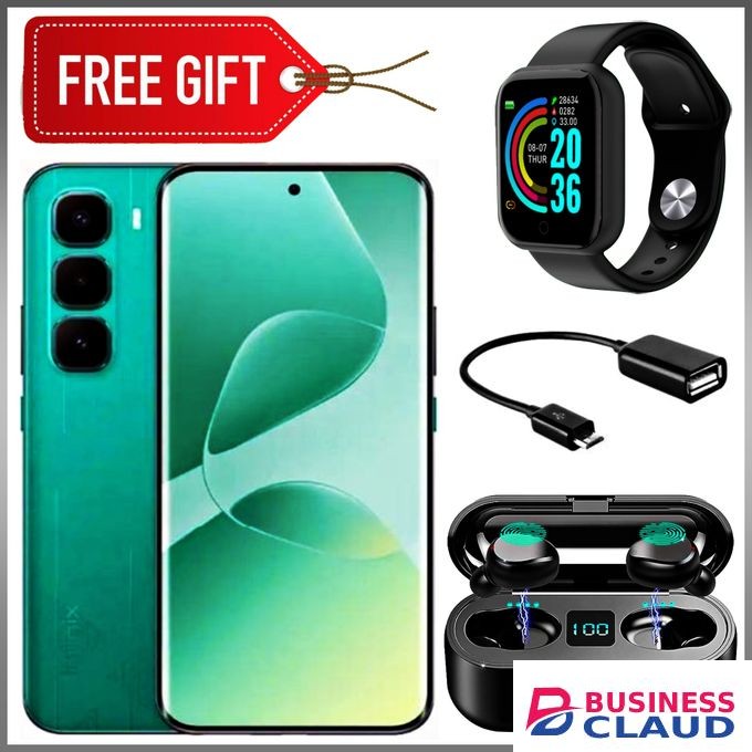 Infinix HOT 60 Pro +, 6.78'' Inches, AMOLED (Curved Screen) Up to 16GB RAM & 256GB ROM, 5160mAh Battery - Cyber green + Free Smart Watch + Earbuds & Otg Cable