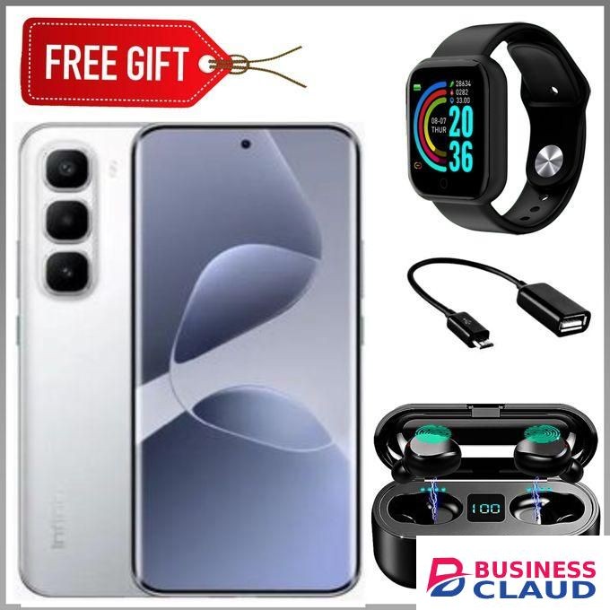 Infinix HOT 60 Pro Plus 6.78'' Inches, AMOLED (Curved Screen) 8GB RAM & 128GB ROM, 5160mAh Battery - Silver + Smart watch + Earbuds & Power bank