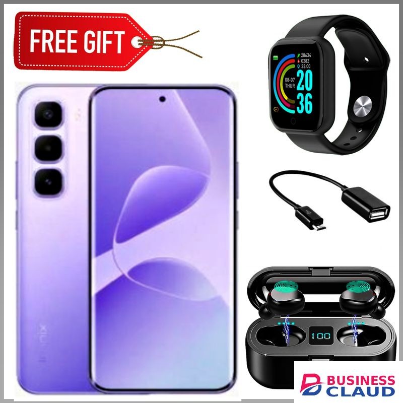Infinix HOT 60 Pro Plus 6.78'' Inches, AMOLED (Curved Screen) Up to 16GB RAM & 256GB ROM, 5160mAh Battery - Dreamy Purple + Free Smart Watch + Earbuds +otg
