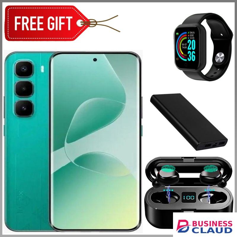 Infinix HOT 60 Pro +, 6.78'' Inches, AMOLED (Curved Screen) Up to 16GB RAM & 256GB ROM, 5160mAh Battery - Cyber green + Free Smart Watch + Earbuds & Powerbank