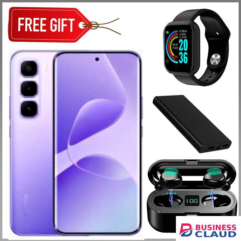 Infinix HOT 60 Pro Plus 6.78'' Inches, AMOLED (Curved Screen) Up to 16GB RAM & 256GB ROM, 5160mAh Battery - Dreamy Purple + Free Smart Watch + Earpods + Power bank