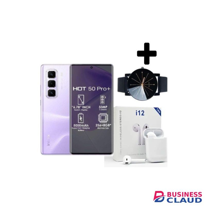 Infinix Hot 50 Pro Plus' 6.78 inches"(8+8)16GB RAM+256GB ROM' 5,000 mAh"PURPLE+Earphones+Web Watch