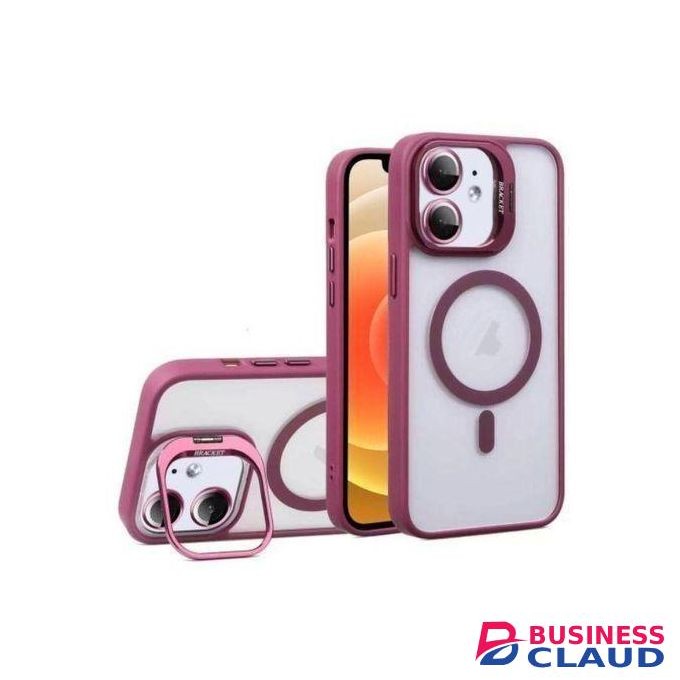 iPhone 13 Premium Magnetic Case with Camera Lens Protection and Kickstand, Clear Acrylic & TPU Hybrid MagSafe Compatible Cover in Wine Maroon Edition