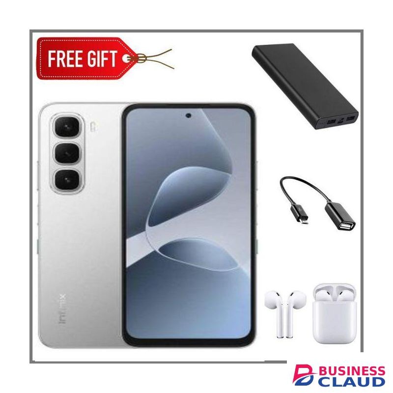 Infinix Hot 60i 4G" 6.7-inch, 4GB RAM + 128GB ROM, 50MP Camera, Battery: 5160mAh, 45W Fastcharge - Silver + Otg, Ear pods & Power bank