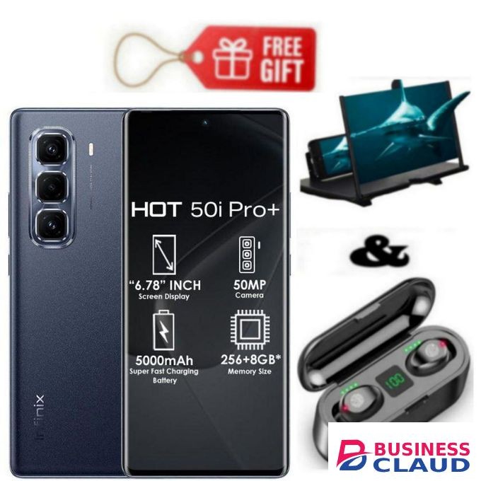 Infinix Hot 50 Pro Plus, AMOLED Curved Screen Display 6.78'', (8GB+ 8GB)RAM+128GB ROM ,5000 mAh-Dual SIM 4G, 50MP , Black+ Magnifier & F9 Earbuds