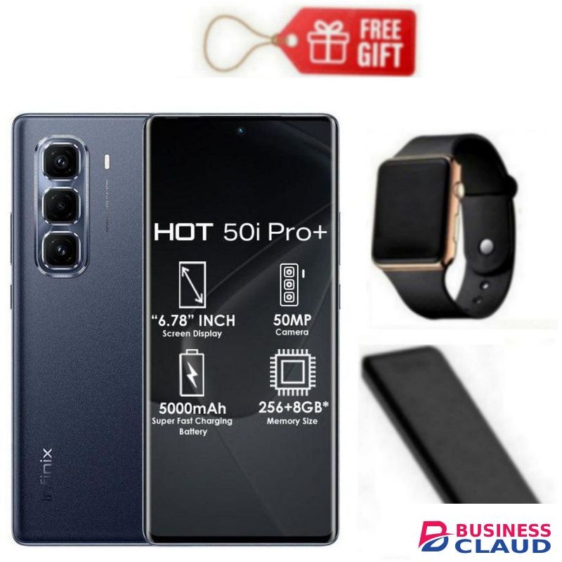 Infinix Hot 50 Pro Plus, AMOLED Curved Screen Display 6.78'', (8GB+ 8GB)RAM+128GB ROM ,5000 mAh-Dual SIM 4G, 50MP , Black+ Watch & Power bank