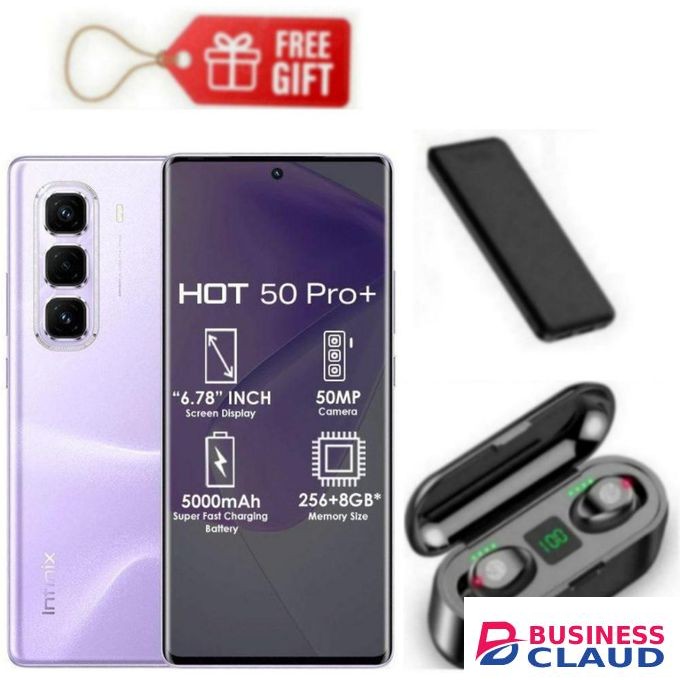 Infinix Hot 50 Pro Plus, AMOLED Curved Screen Display 6.78'', (8GB+ 8GB)RAM+128GB ROM ,5000 mAh-Dual SIM 4G, 50MP , Purple+ Power bank & F9 Earbuds