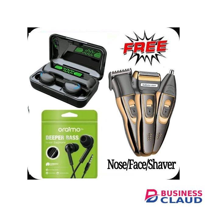 F9 Bluetooth Wireless Earphone Earbuds For Samsung IPhone Apple Xiaomi Huawei Vivo IOS/Android + Free 3 in 1 Electric Rechargeable Shaver & Deeper Earphones