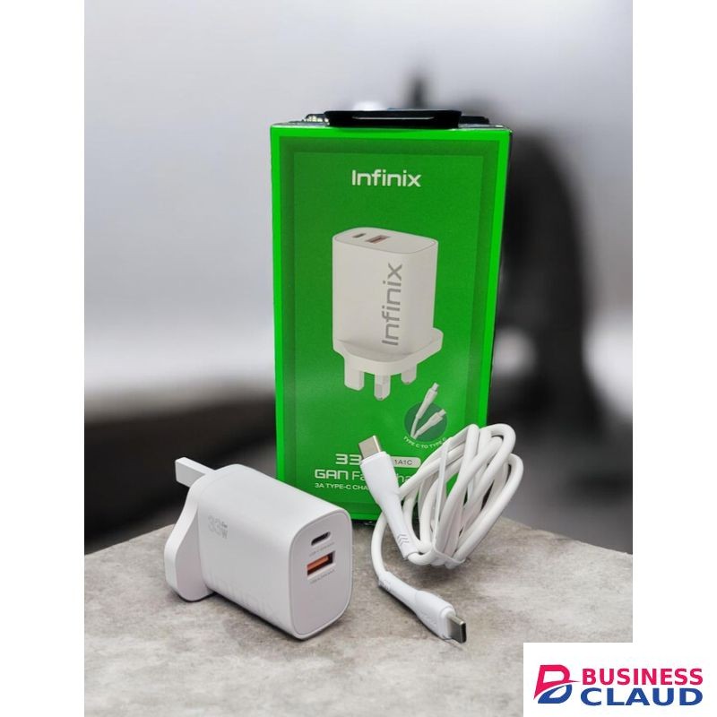 Infinix 33W Gan Charger UK Dual Port Fast Charge Power Adapter USB C Cable For Note 12 11 30 30i Hot 30 40 Zero Pro