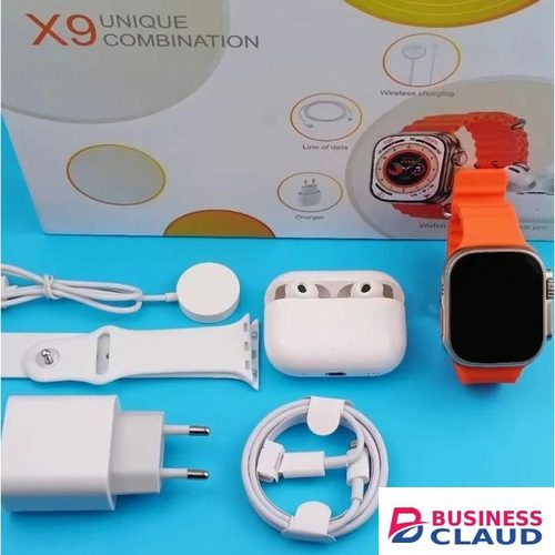 Smartwatch X9 Unique Combination Ultra Smart Watch With Free Case/ Airpods pro 2 2nd generation/Earbuds/Headphones/Earphones, 25W Fast Charger Adapter - Infinite New Design Display - Heart Rate Tracking - Compatible With iOS iPhone And Android Devices