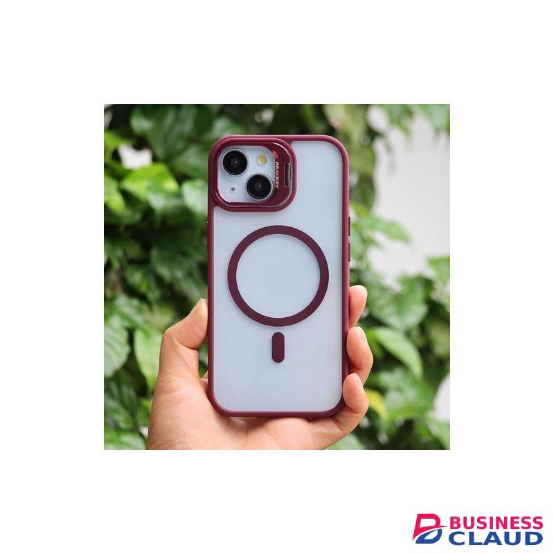 iPhone 16 Premium Magnetic Case with Camera Lens Protection and Kickstand, Clear Acrylic & TPU Hybrid MagSafe Compatible Cover in Wine Maroon Edition