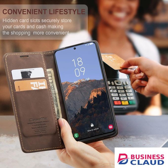 CaseMe Luxury Edition Retro Leather Wallet Case for Oppo A96 – Stylish PU Leather, Card Slots, Zipper Storage & Magnetic Flap