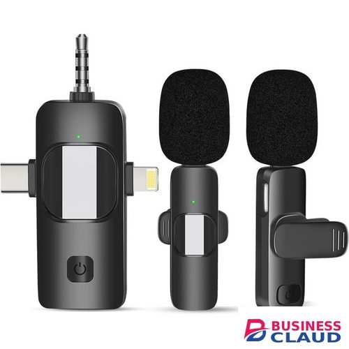 Lavalier Wireless Microphone Kit For IOS Android Devices With Two Clip-On Mics And 3-in-1 USB-C AUX Lightning Input