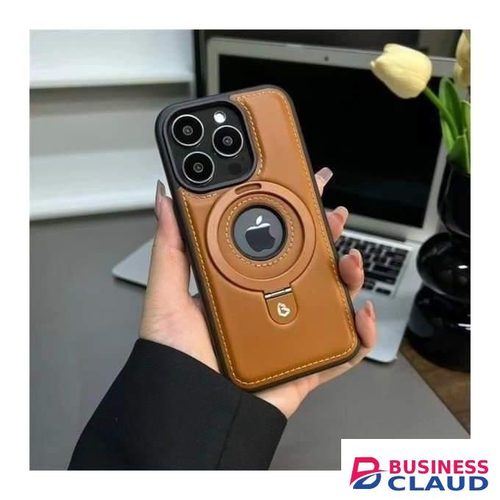IPHONE 16 PRO MAX BROWN MAGNETIC LEATHER BACK COVER WITH STAND