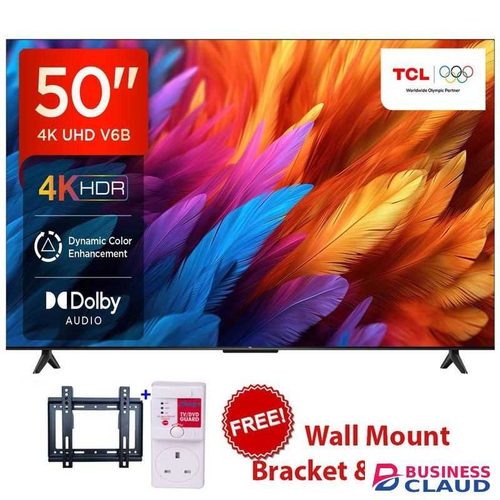 TCL 50" inch Frameless 4K Ultra HD, HDR TV, Smart TV, Google TV Dolby Audio+FREE BRACKET+TV GUARD