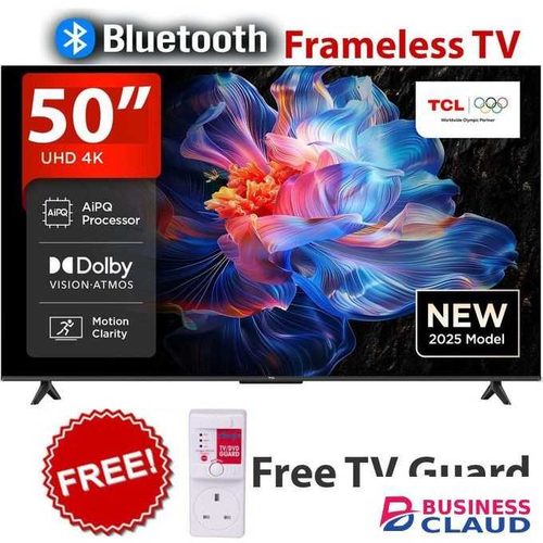 TCL 50" inch Frameless 4K Ultra HD, HDR TV, Smart TV,Google TV,NETFLIX+FREE POWER GUARD+(2YEARS WARRANTY)