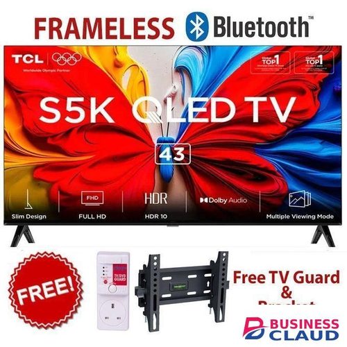 TCL 43" Inch QLED Full HD Smart Google TV,BLUETOOTH-ENABLED/FRAMELESS,YOUTUBE,NETFLIX+FREE TILT BRACKET+TV GUARD
